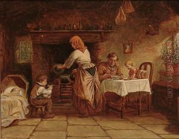 A Family In A Cottage Interior - view 1