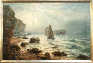 Rocky Coastal View With Twofisherman Hauling In Nets by Bernard Benedict Hemy