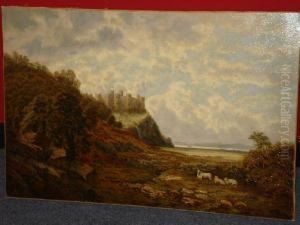 Country Landscape With A Hilltop Castle,possibly Harlech by Bernard Benedict Hemy