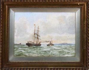 Sailing Ship Being Towed Clear Of A River Mouth by Bernard Benedict Hemy