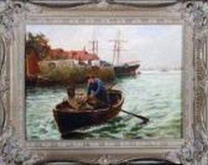 Two Men In A Rowing Boat On The River Tyne by Bernard Benedict Hemy