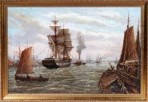 The Trading Brig Die Zwillinge Of Rostock Leaving The Port Of North Shields Under Tow by Bernard Benedict Hemy