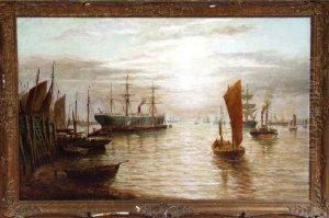 A Sail-assisted Steam Coaster, Fishing Boats And Other Vessels On The Tyne
