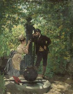 A rendezvous at the well by Louis Robert Carrier-Belleuse
