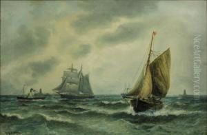 Sailing Vessels And A Paddle Steamer Leave Harbour