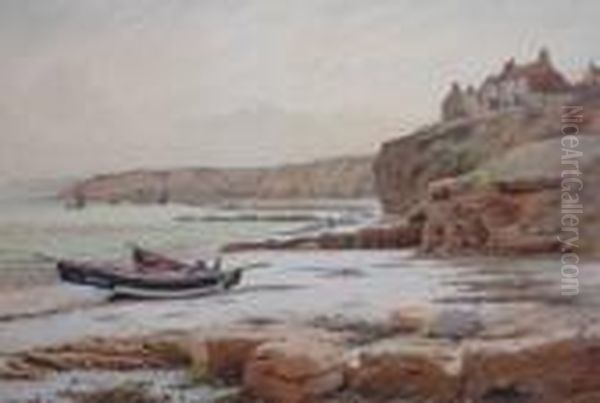 Fishing Boats Aground On A Yorkshire Beach. - view 1