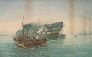 A Hulk Towed By Tugs On The Tyne