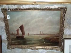 Fishing Boats At A Harbour Entrance by Bernard Benedict Hemy