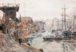 Wilson's Timber Yard, North Quay, Sunderland by Thomas Marie Madawaska Hemy