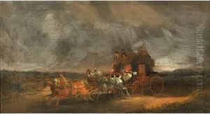 A Stagecoach On A Country Road At Night by Charles Cooper Henderson