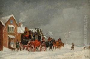 The London To York Coach In A Winter Landscape, And Another Coaching Scene by Charles Cooper Henderson
