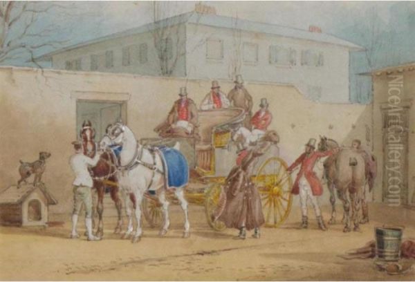 A Coach And Horses In A Stable Yard - view 1