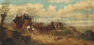 A Stagecoach And A Hunting Party At A Junction In The Road by Charles Cooper Henderson