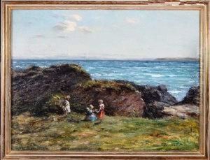 A Scottish Coastal Landscape With Three Children Picnicking by John Henderson