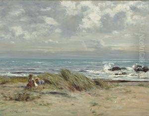 A Beach Scene With Children Playing by John Henderson