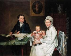 A Family Portrait: A Gentleman
Writing In A Book, His Wife Withtheir Two Children Seated Next To Him,
In An Interior by Wijbrand Hendriks