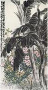 China Roses And Banana Trees by Chen Hengke