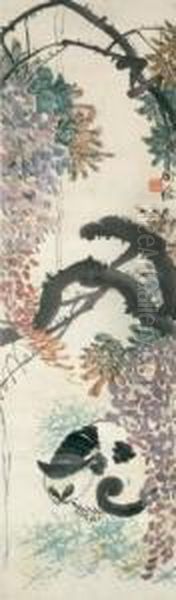 Cat And Wisteria - view 1