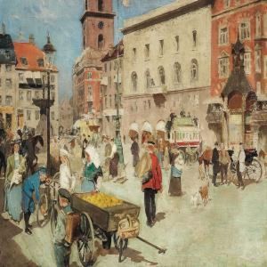 Street Life In Gammel Torv In Copenhagen With A Postman Anda Fruit Stall