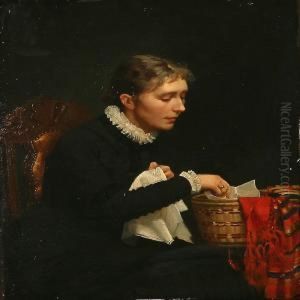 A Woman With Her Needlework by Frants Peter Didrik Henningsen