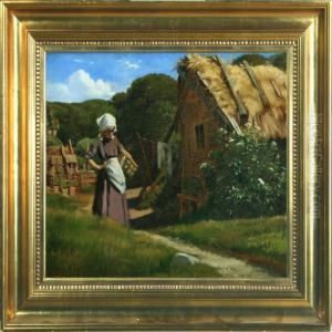 A Young Girl With A Basket Under Her Arm