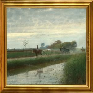 A Man Is Driving His Horses Home by Frants Peter Didrik Henningsen