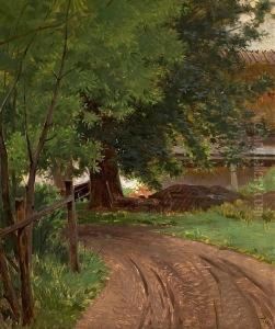 Road Leading Trough Trees. Signed Monogram by Frants Peter Didrik Henningsen