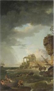 A Shipwreck Off A Rocky Coast by Jean Henry D'Arles
