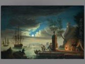 Sudlandischer Hafen Mit Figurenstaffage Bei Mondschein Sudlandischer Hafen Mit Figurenstaffage Bei Mondschein