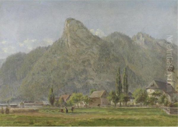 The Koeffel & Church At Oberammergau, Bavarian Alps: A Sketch From Nature - view 1