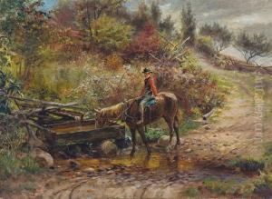 At The Watering Trough - Gully Road Cragsmoor by Edward Lamson Henry