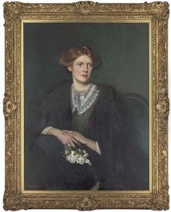 Portrait Of Audrey Innes, Nee 
Broadwood, Wife Of John Alfred Innes,seated Three-quarter-length, In A 
Lace Trimmed Dress And Furwrap