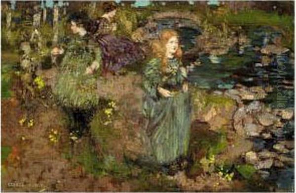 Girls Gathering Cowslips - view 1