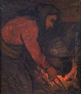 Young Girl At Fireside by Grace Henry