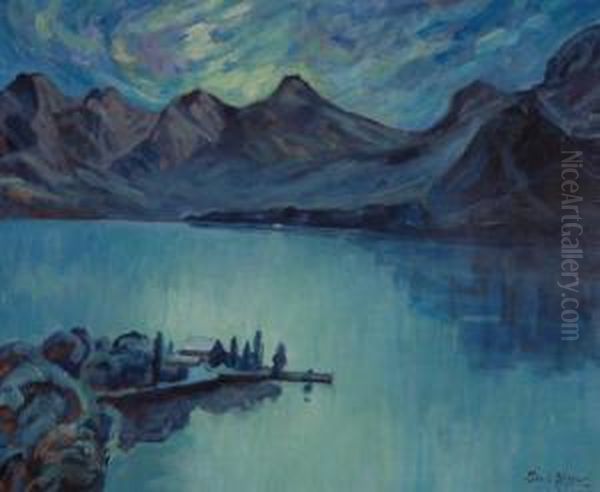 Moonlit Mountain Lake Scene - view 1