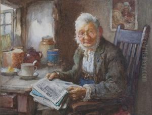 Gentleman Seated At A Table Reading A Newspaper