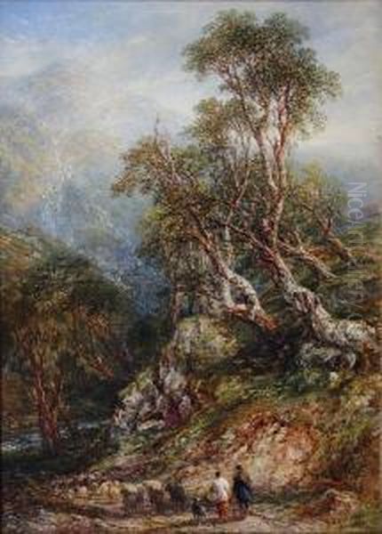 Drover, Traveller And Flock On A Mountain Path - view 1