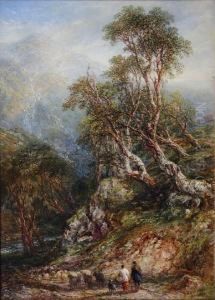 Drover, Traveller And Flock On A Mountain Path by Frederick Henry Henshaw