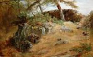 Rabbits On Corstorphine Hill, Edinburgh by Frederick Henry Henshaw