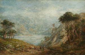 Scottish Loch Scene With Figures And Cattle by Frederick Henry Henshaw