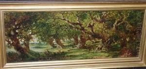 Deer In A Woodland Clearing by Frederick Henry Henshaw