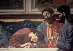 The Last Supper (detail of Judas, Christ and St. John) 1447 by Andrea Del Castagno