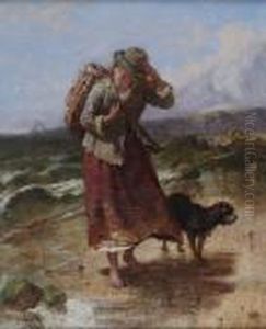 Girl And Dog On The Stormy Seashore by Isaac Henzell