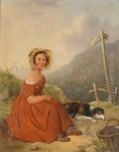Children Fishing; And A Girl With A Dog At A Signpost by Isaac Henzell