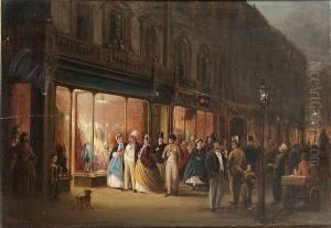 Street Scene With Figures Outside A Milliners