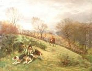 Hunting Scene With Huntsmen And Hounds In Pursuit by Wilson Hepple