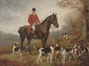 A Gentleman With His Hunter And Hounds by Wilson Hepple