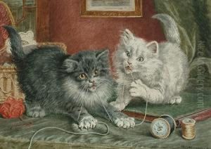 Mischievous Kittens Playing With Wool. by Wilson Hepple