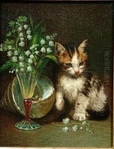 Kitten By A Vase Of Snowdrops