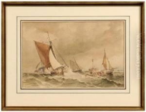 Dutch Lightship In A Busy Harbor by Alfred Herbert